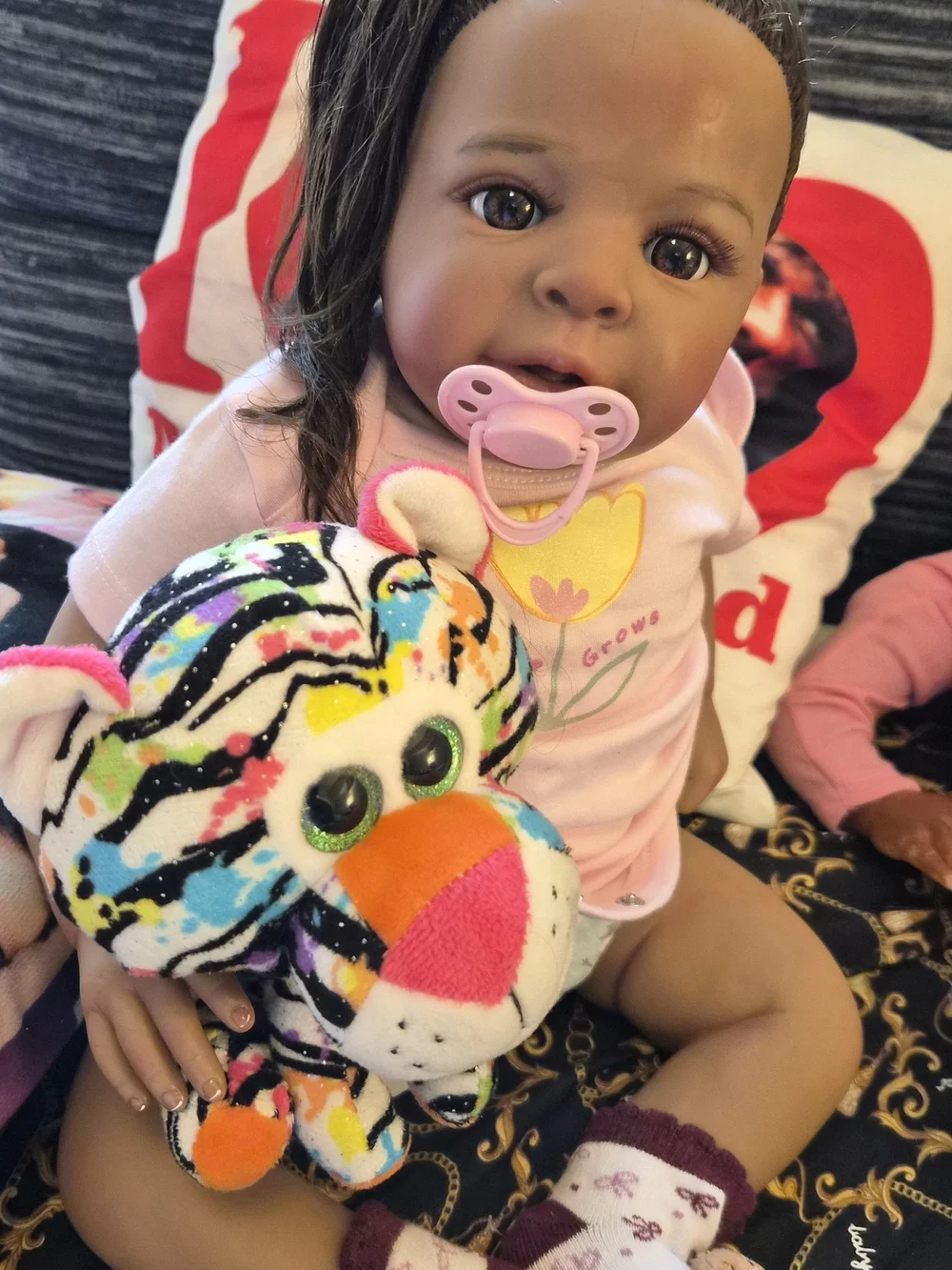 Baby Doll with Pink Outfit and Multicolor Plush Tiger - Kids Toys